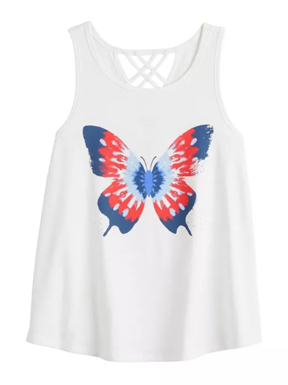 Girl's Crisscross Americana Swing Graphic Tank Top - White Butterfly - 16+ - NWT